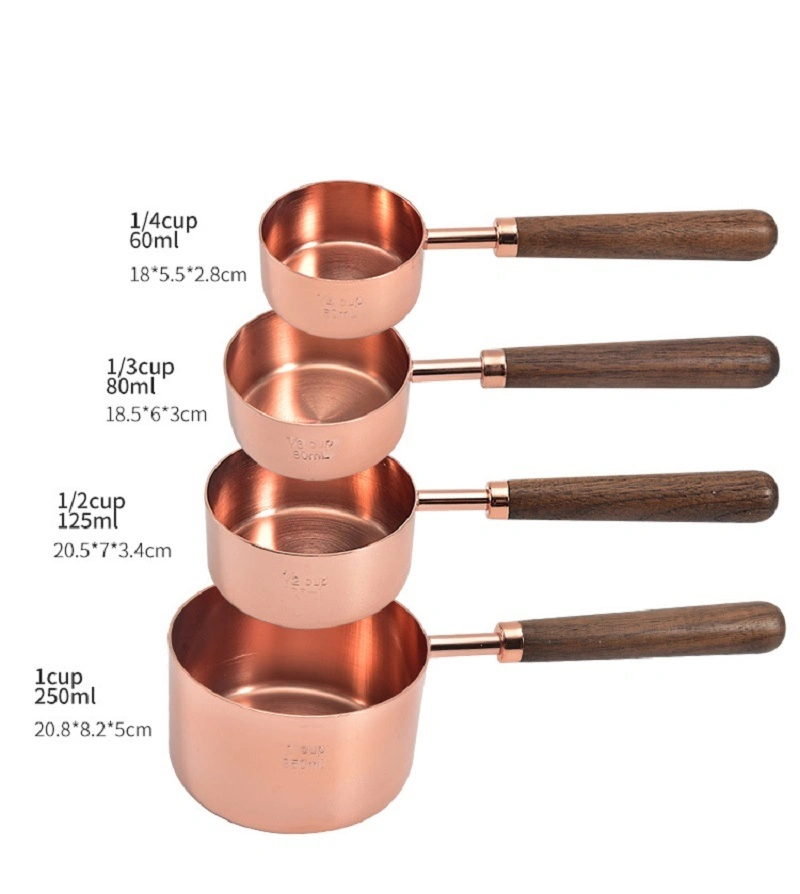 Stainless Steel Cup and Spoon with Wooden Handle Rose Gold Measuring Cups and Spoons Set Bl14413